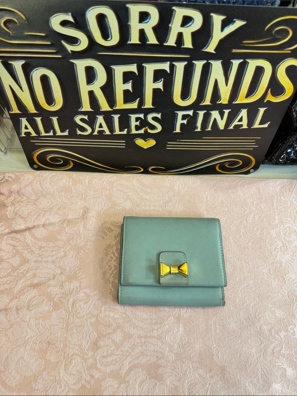 CHLOE Mint Bow Accent Compact Wallet